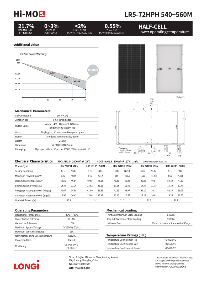 Longi Solar LR5-72HPH-555M - Modulo Fotovoltaico 555W - Pallet 31 Pezzi - immagine 3