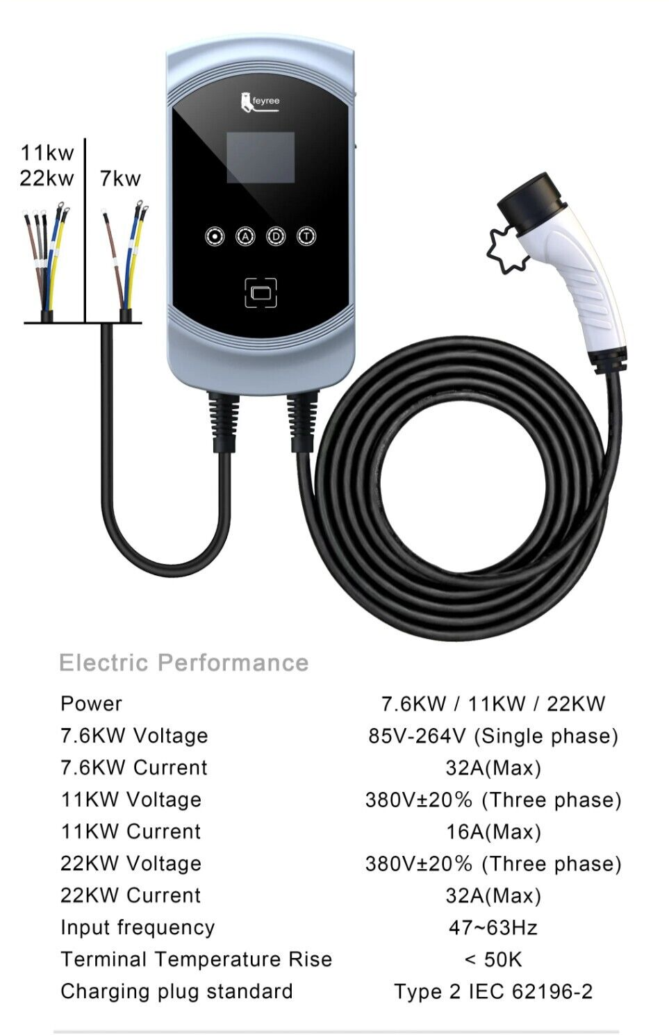Stazione di Ricarica 7,6KW 32A per Auto Veicoli Elettrici Scheda RFID Wallbox