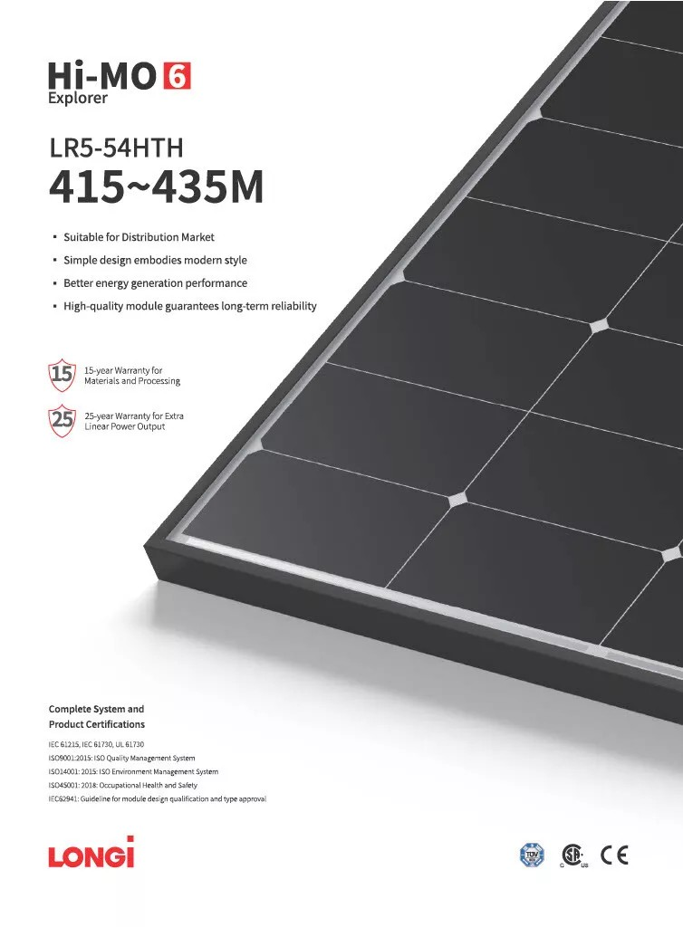 Longi Solar LR5-54HTH-430M - Modulo Fotovoltaico 430W - Pallet 36 Pezzi - immagine 2