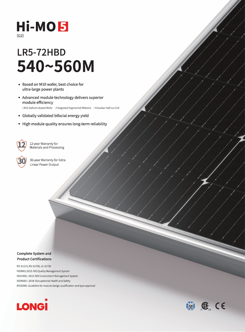 Longi Solar LR5-72HBD-525M - Modulo Fotovoltaico Bifacial 525W - Pallet 31 Pezzi - immagine 2
